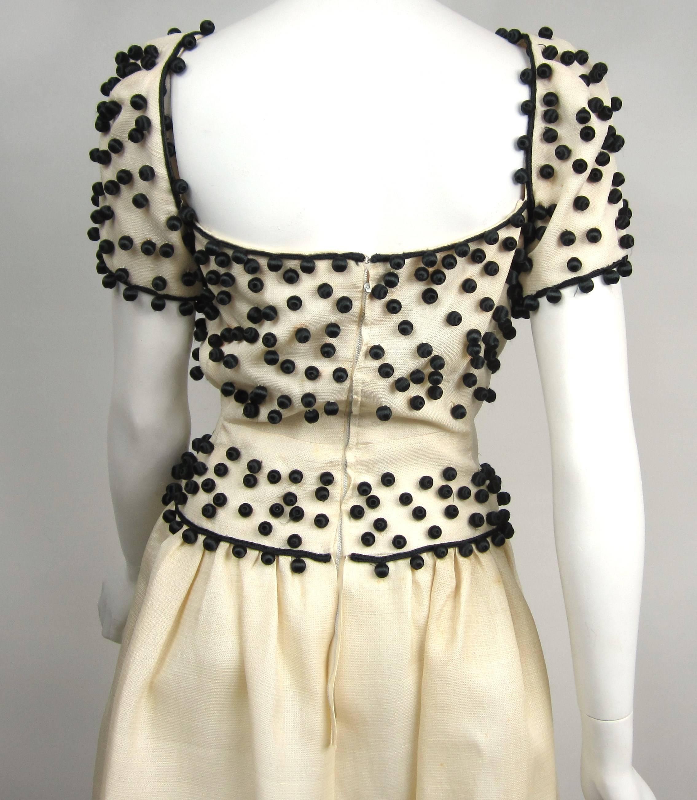 1960's Givenchy Cream / Black Embellished Ball Vintage Dress  In Good Condition In Wallkill, NY