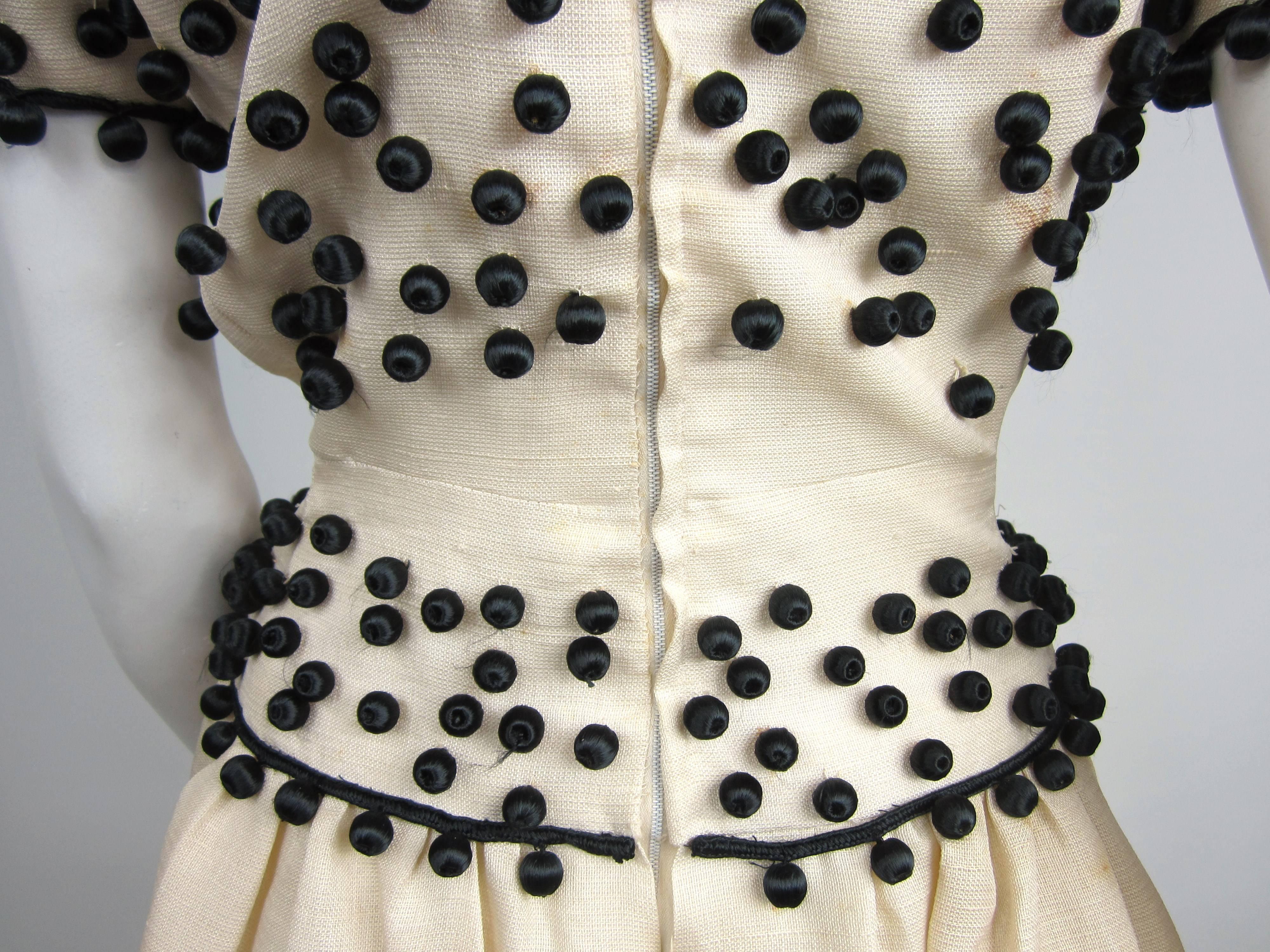 Women's 1960's Givenchy Cream / Black Embellished Ball Vintage Dress 