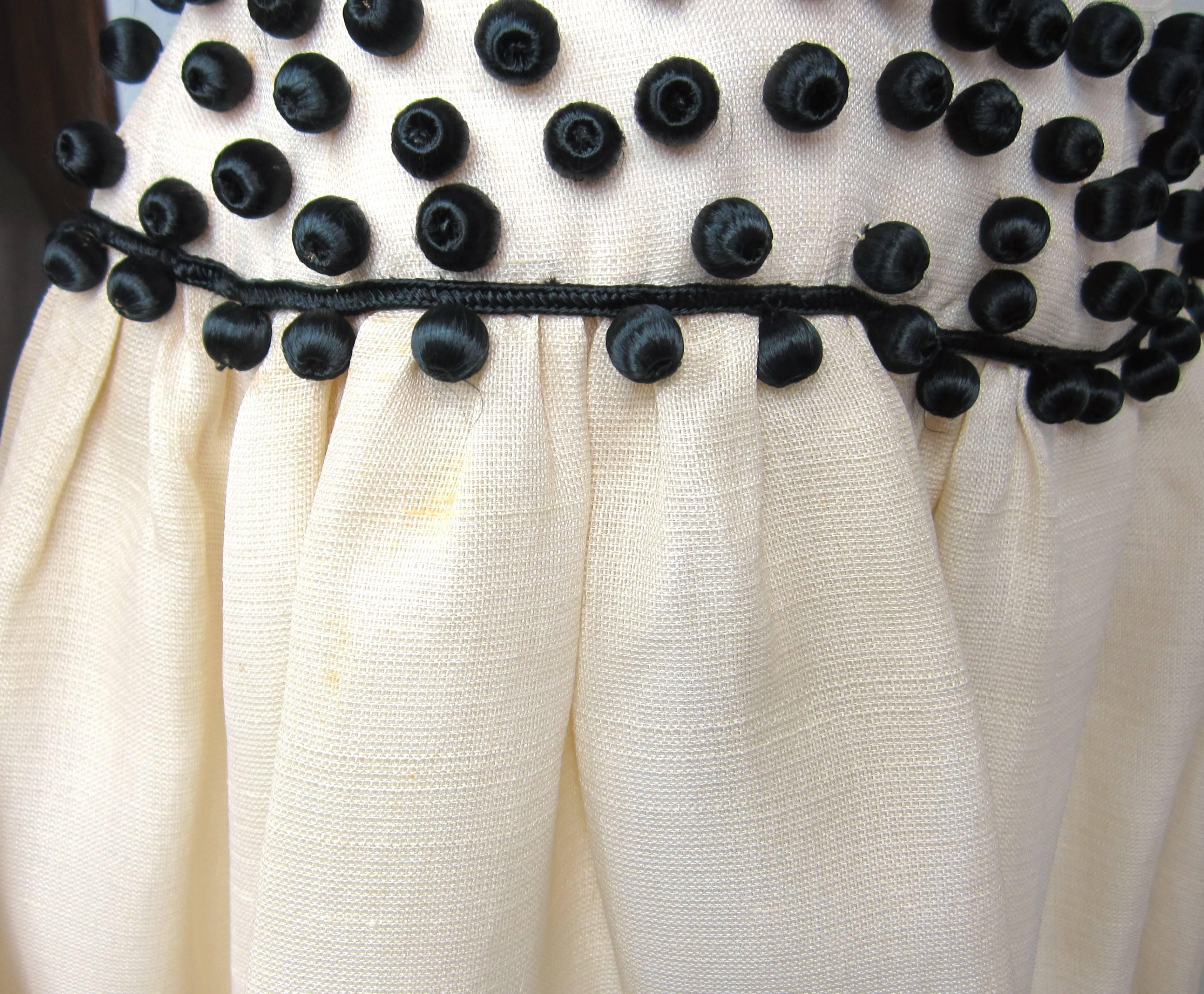 1960's Givenchy Cream / Black Embellished Ball Vintage Dress  1