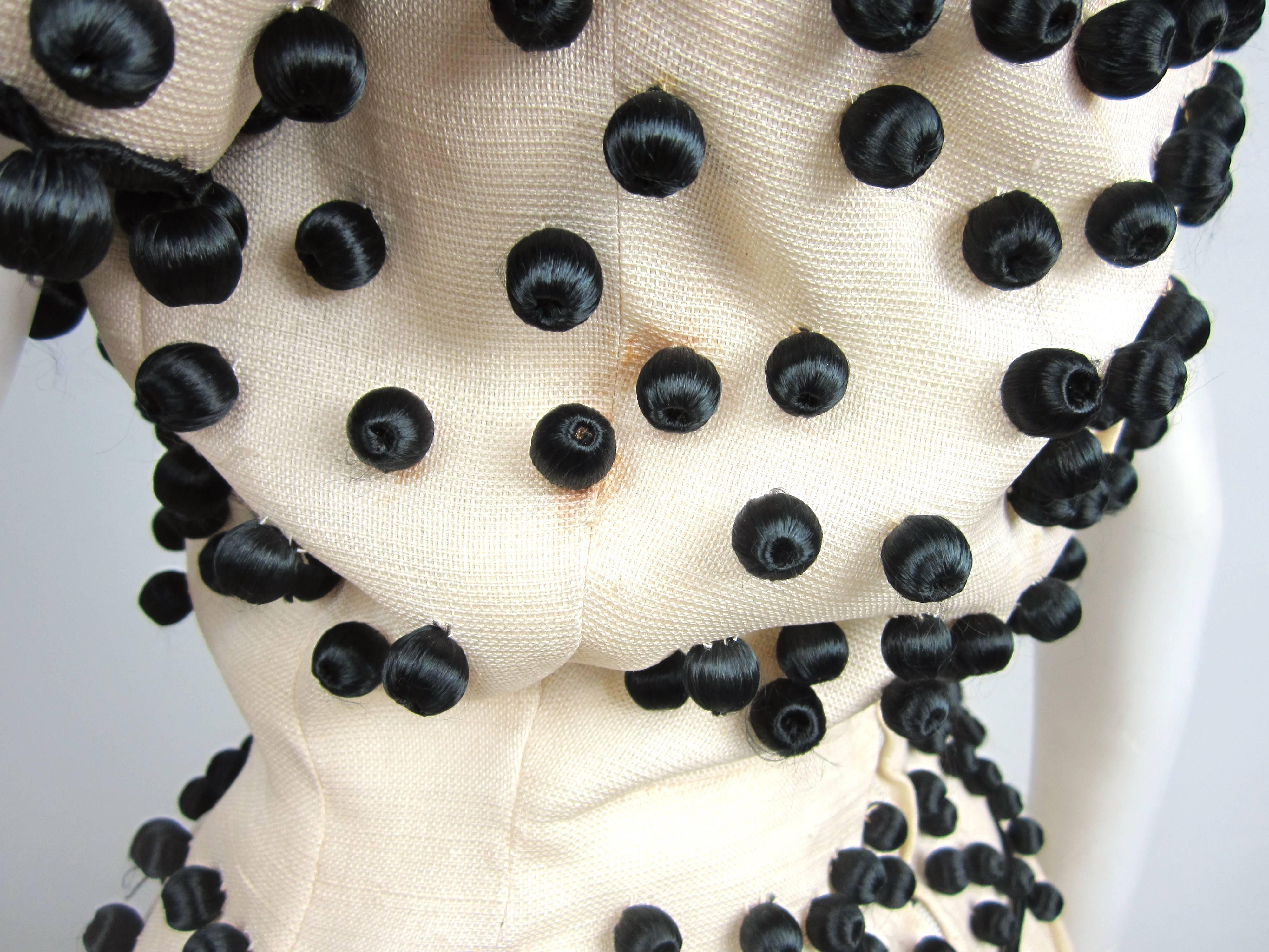 1960's Givenchy Cream / Black Embellished Ball Vintage Dress  3