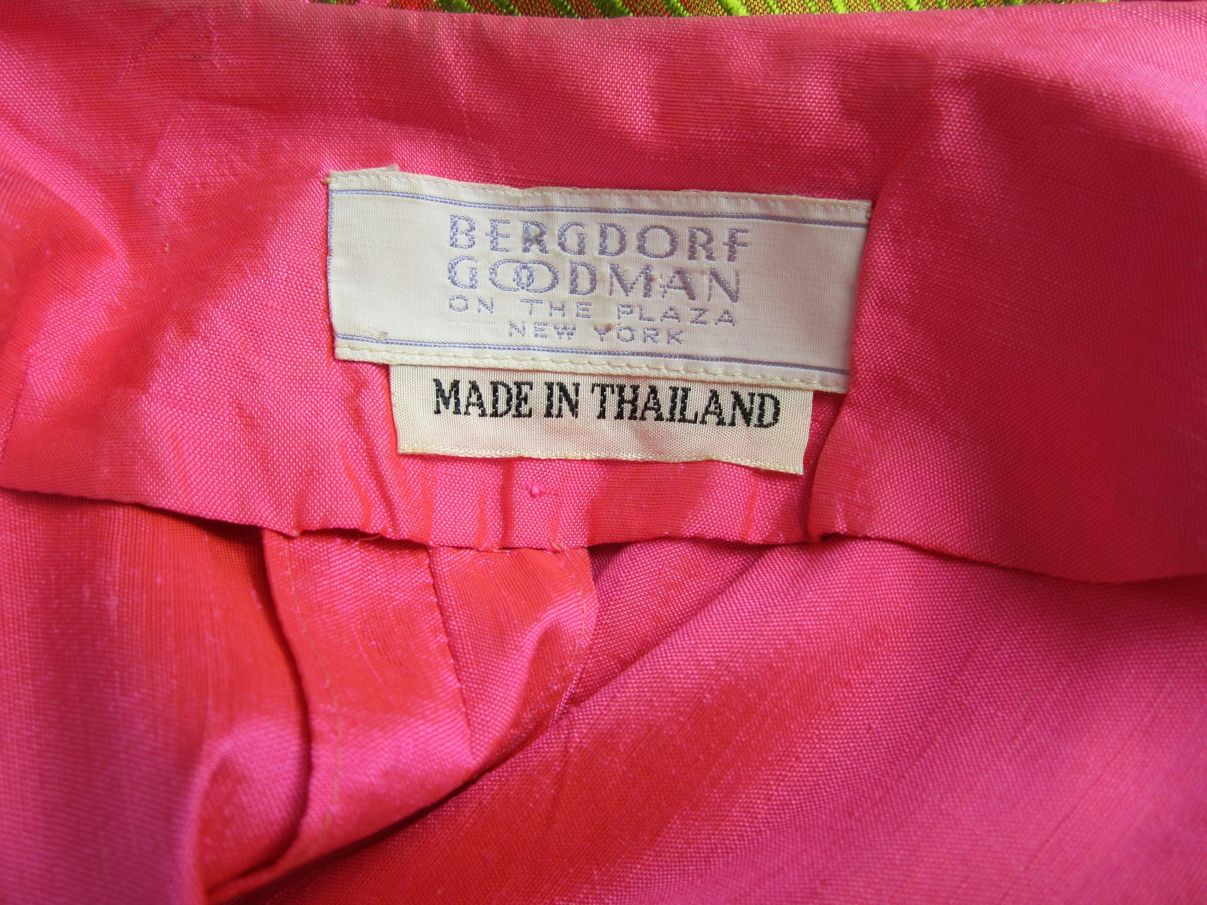 1960s Silk Dupioni Pink Orange Caftan Dress Asian Bergdorf Goodman 1