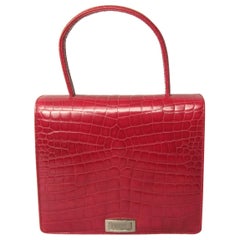 Vintage Deep Red Croc Embossed Leather Escada Kelly Handbag 1980s New, Never Worn