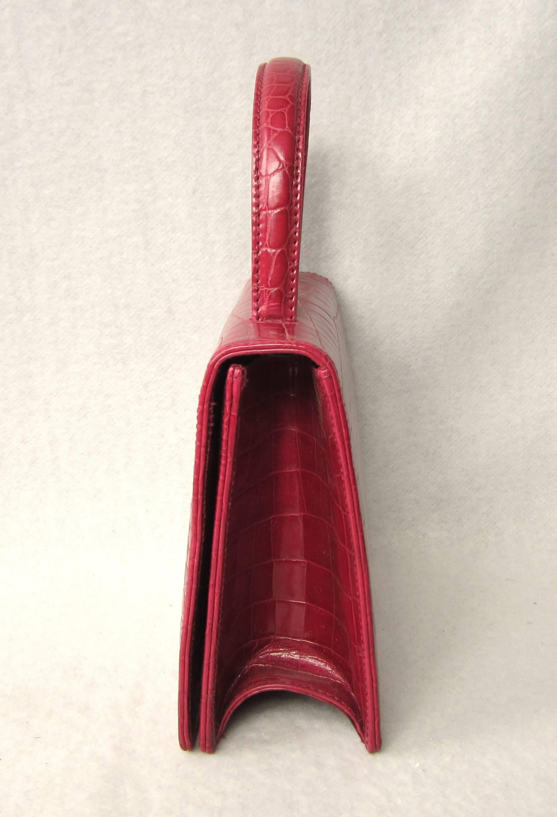 Deep Red Croc Embossed Leather Escada Kelly Handbag 1980s New, Never Worn In New Condition In Wallkill, NY