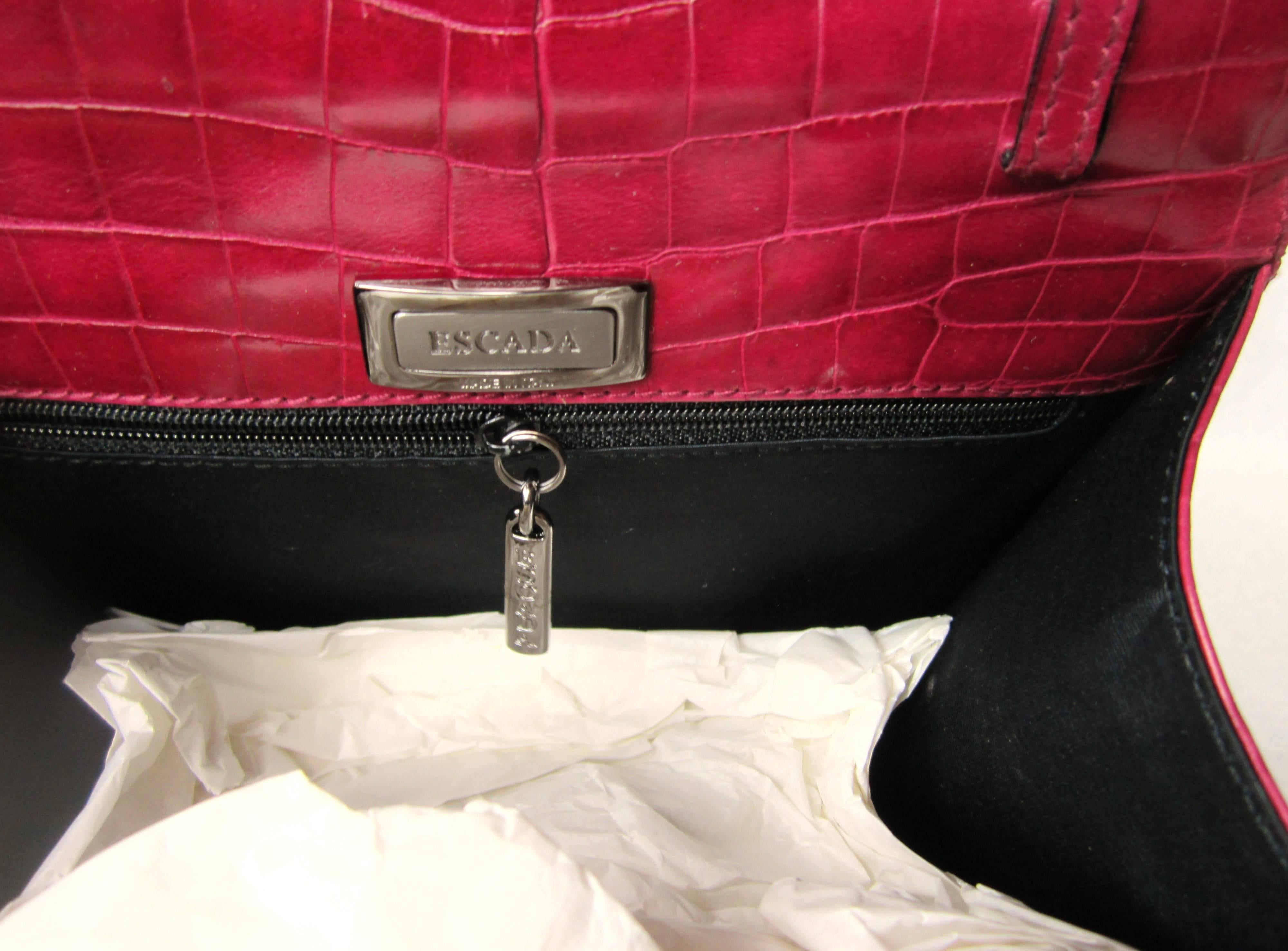 Deep Red Croc Embossed Leather Escada Kelly Handbag 1980s New, Never Worn 1