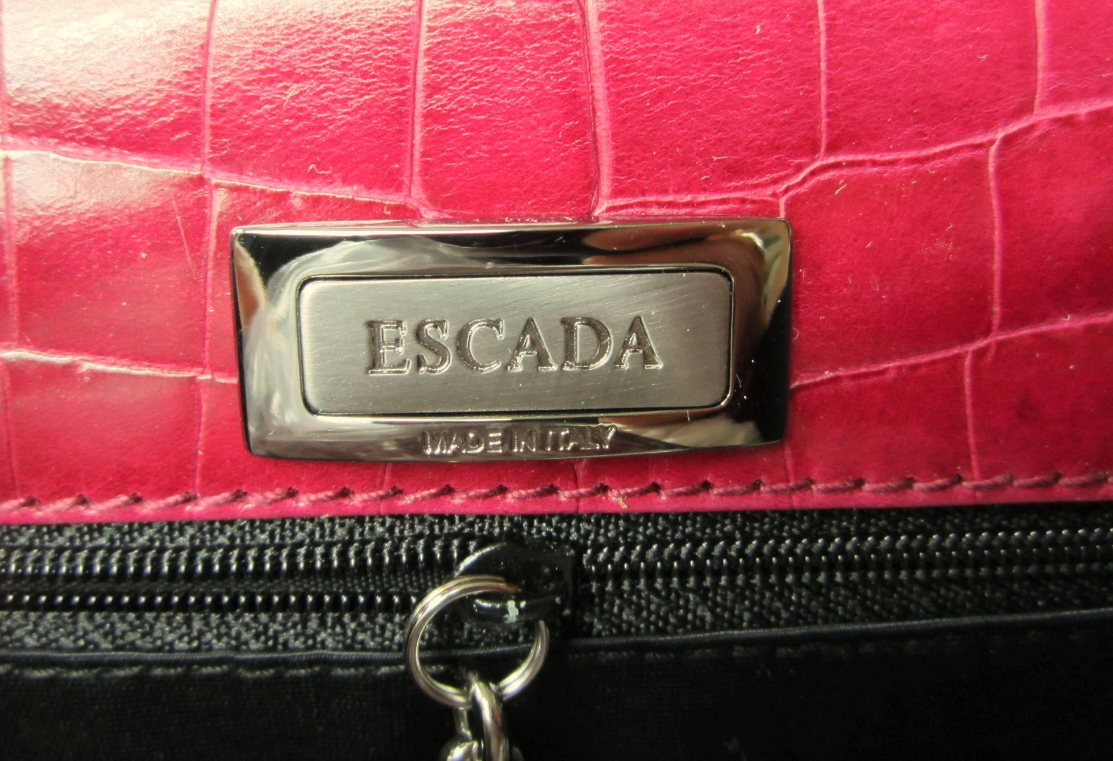 Deep Red Croc Embossed Leather Escada Kelly Handbag 1980s New, Never Worn 2