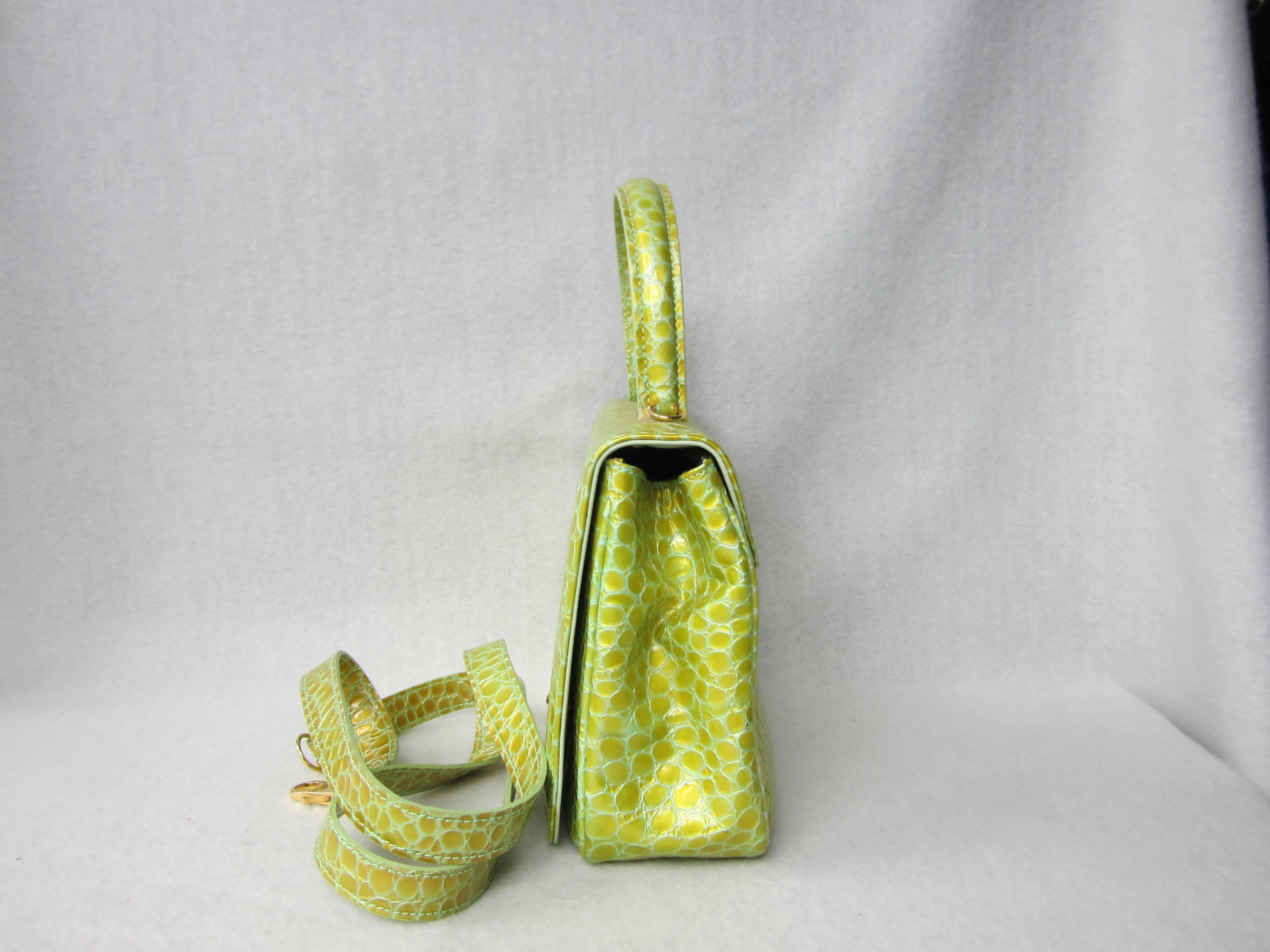 1990s Lime Green Escada Reptile Embossed Leather Hand bag New, Never Used  In New Condition In Wallkill, NY