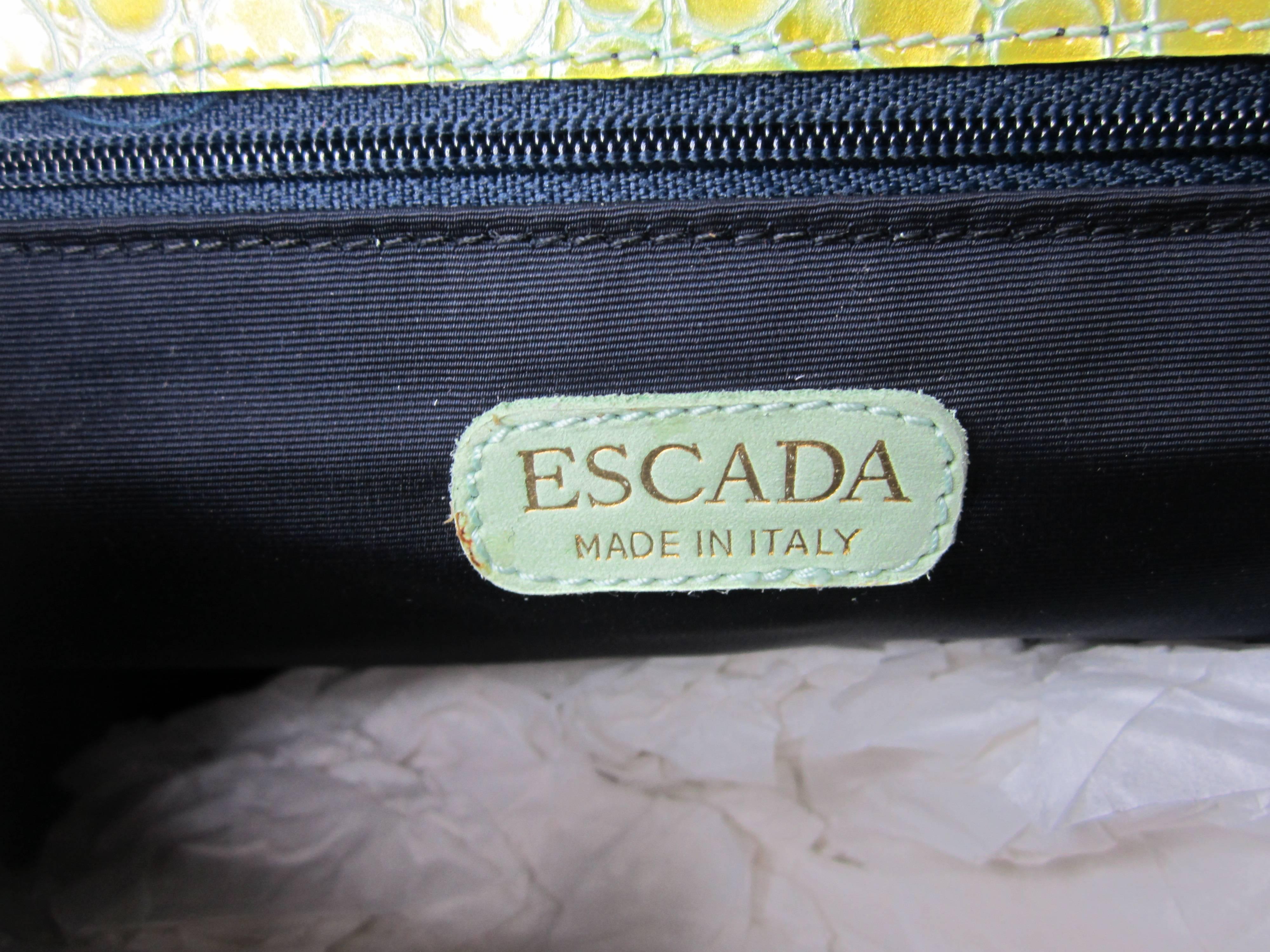 1990s Lime Green Escada Reptile Embossed Leather Hand bag New, Never Used  1