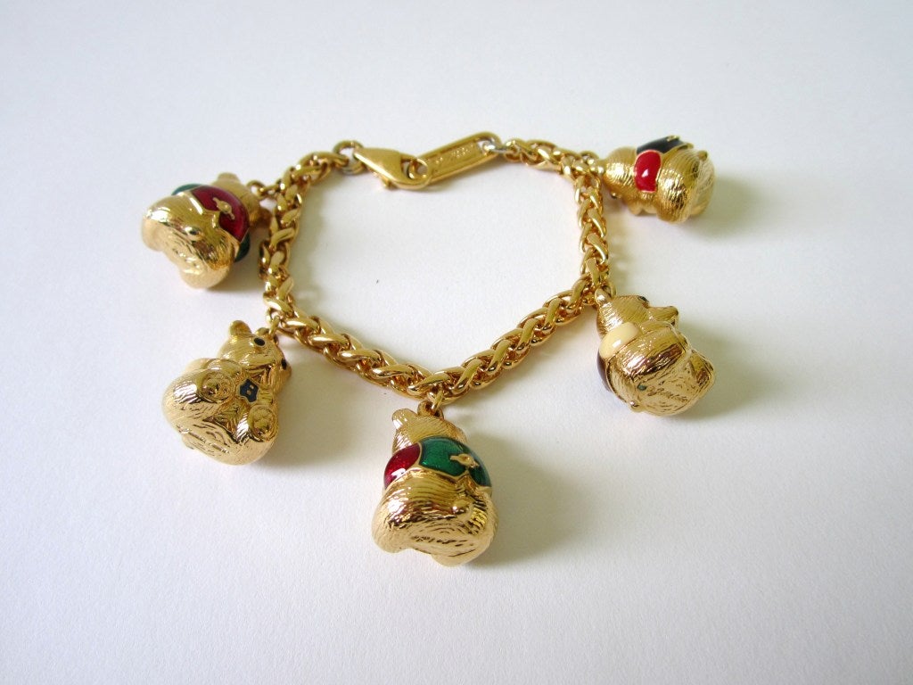 JUDITH LEIBER Enamel Figural Teddy Bear Charm Bracelet New Never Worn  In New Condition In Wallkill, NY