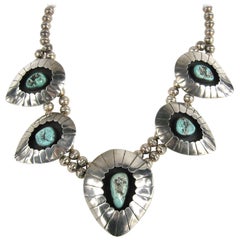 Navajo Shadow Box Squash Turquoise Matrix Sterling silver Necklace
