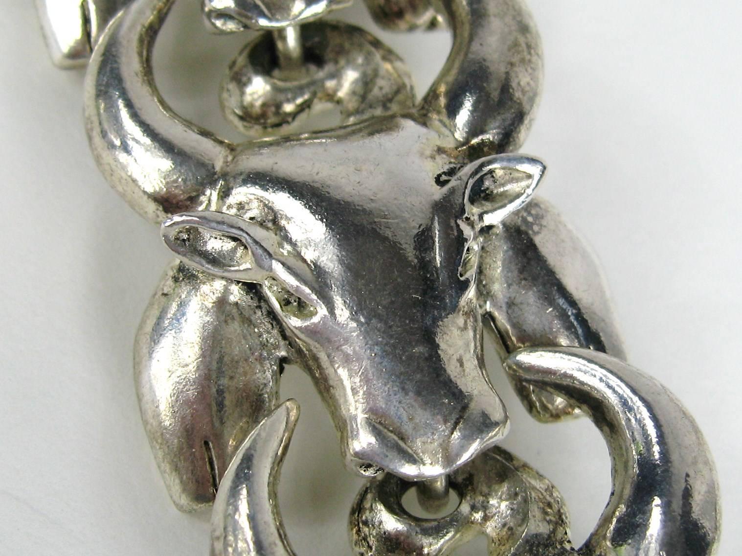 Patrick Forguy Paris Sterling Silver Bull Link Bracelet In Excellent Condition In Wallkill, NY