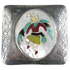 Zuni Native American kachina Inlaid Sterling Silver Belt Buckle