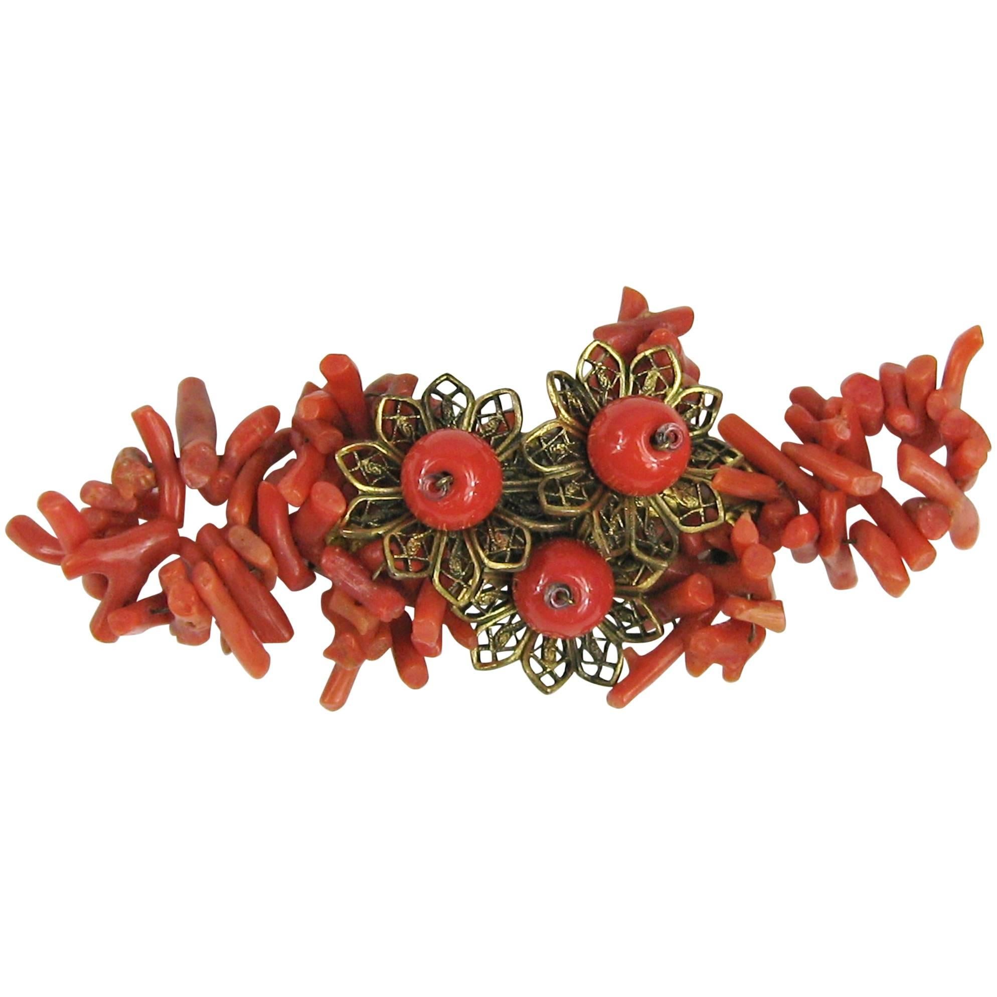 Miriam Haskell spezzati branch coral floral brooch 1930s 