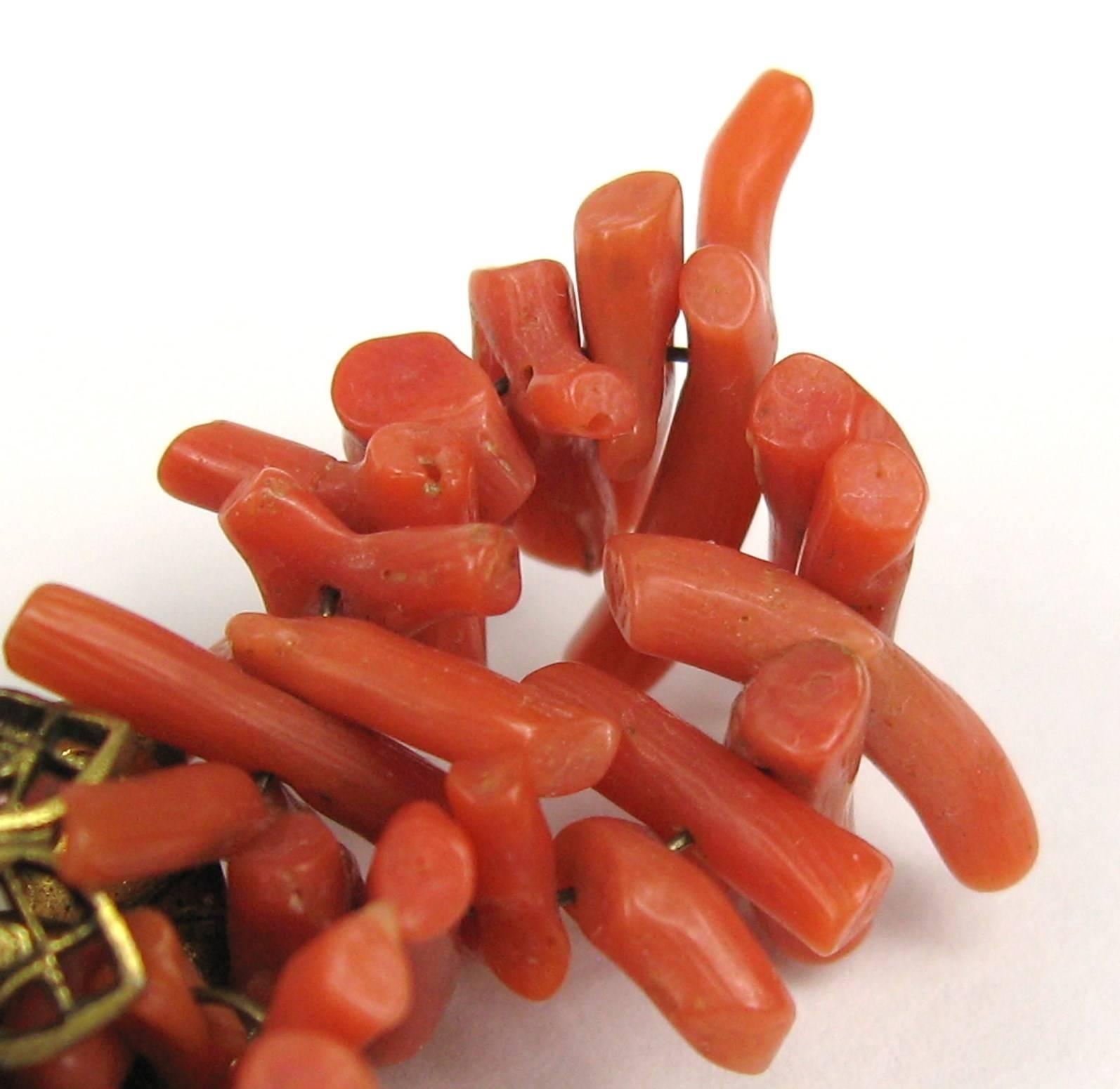 Miriam Haskell spezzati branch coral floral brooch 1930s  In Good Condition In Wallkill, NY