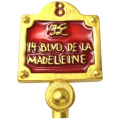90s Karl Lagerfeld Gilt Enameled Brooch 14 Blvd De La Madeleine New, Never Worn
