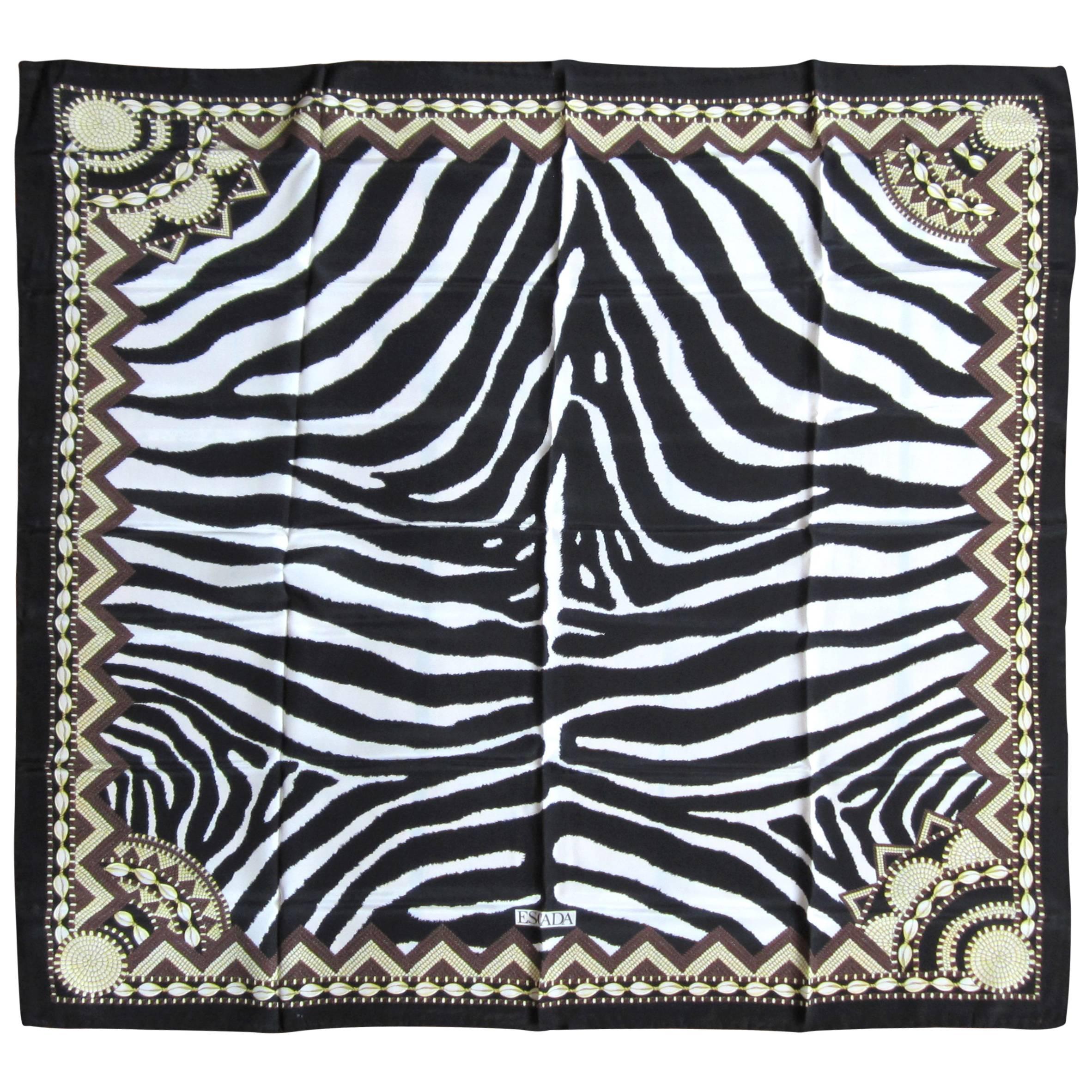 Escada Black & White Zebra Scarf Never worn 1990s Silk 