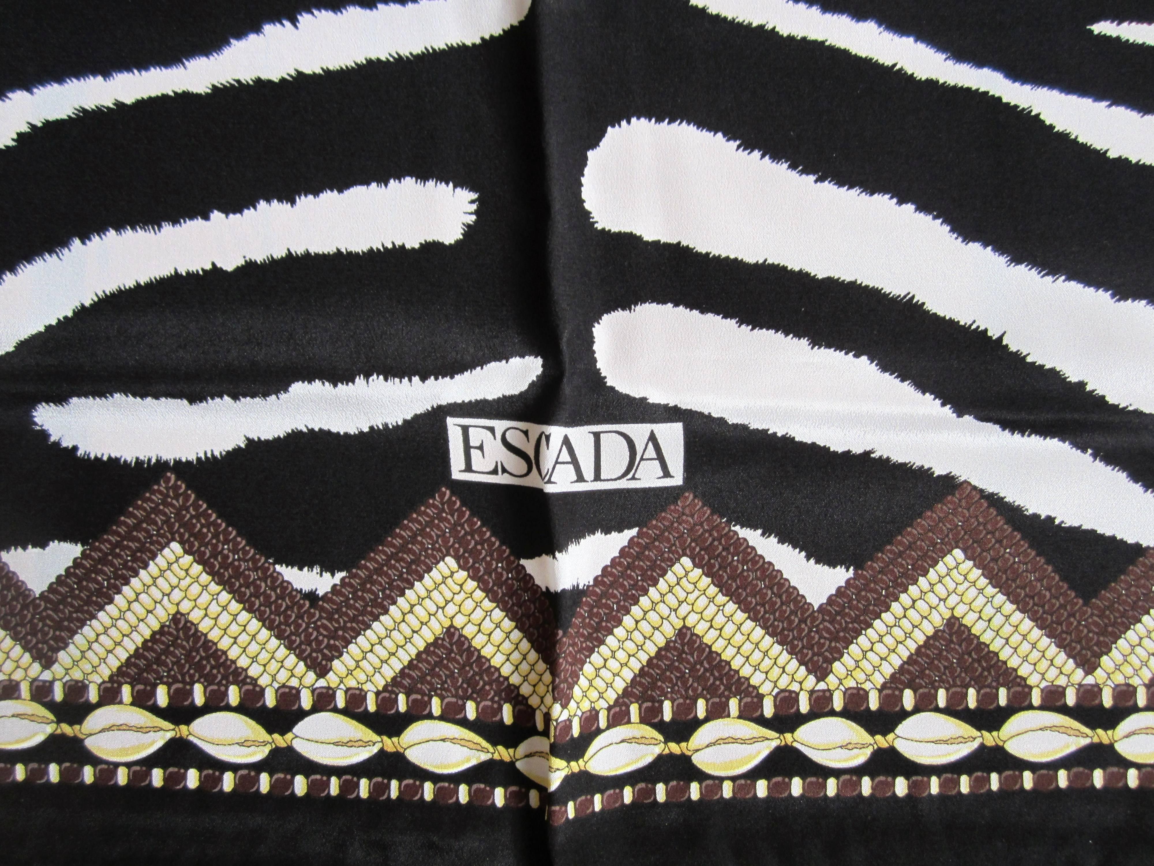 Escada Black & White Zebra Scarf Never worn 1990s Silk  In New Condition For Sale In Wallkill, NY