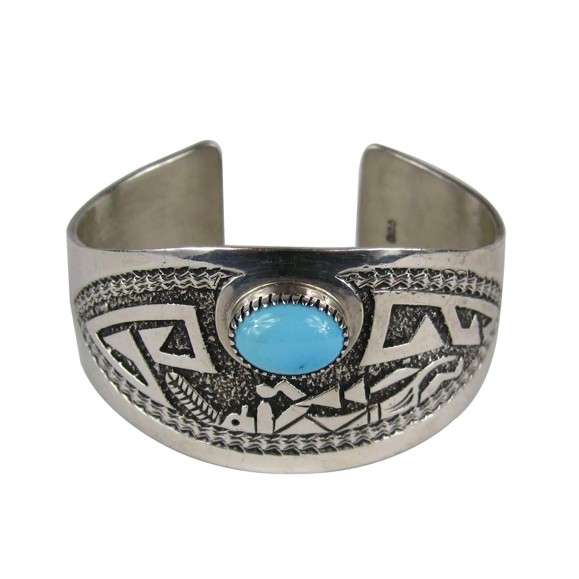 Turquoise Sterling SIlver Cuff  Bracelet Native American  For Sale