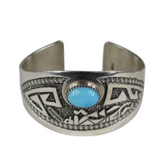 Turquoise - Manchette en argent sterling  Bracelet amérindien 