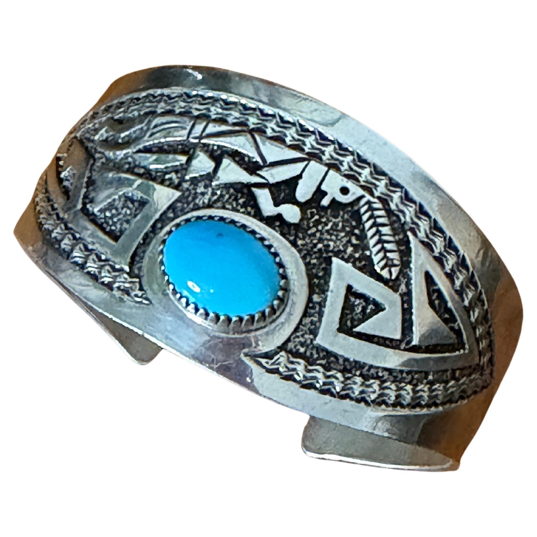 Turquoise - Manchette en argent sterling  Bracelet amérindien en vente