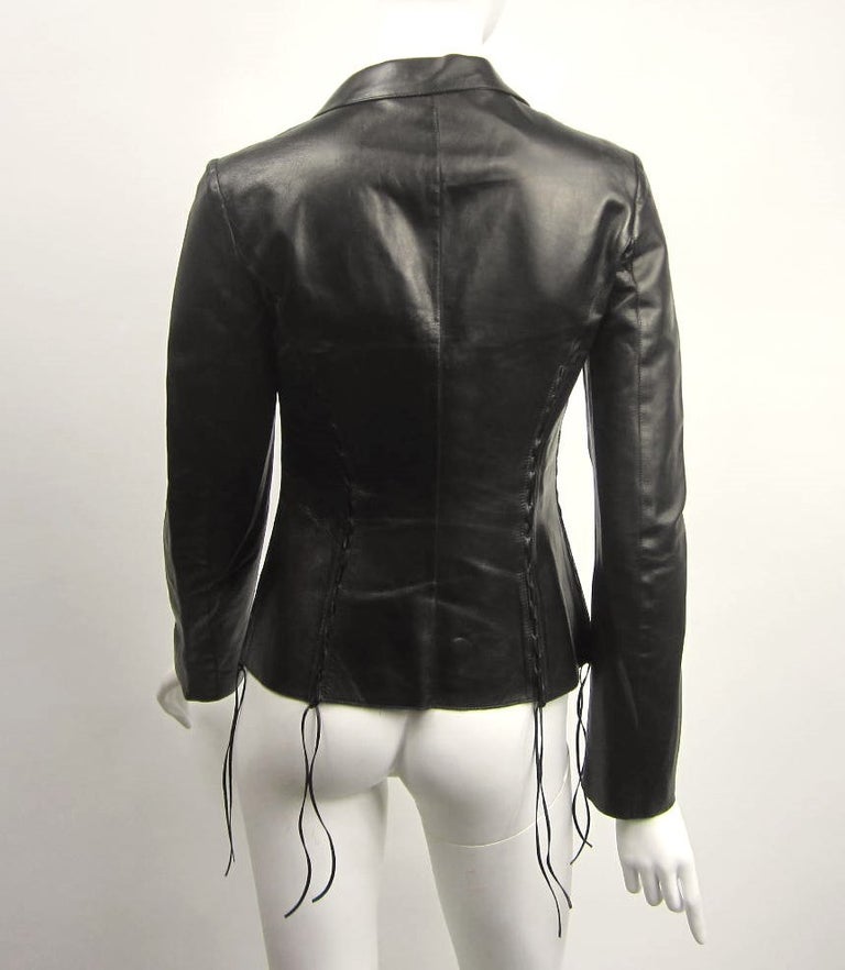 ROBERTO CAVALLI Black leather cropped biker jacket S Never worn at 1stDibs