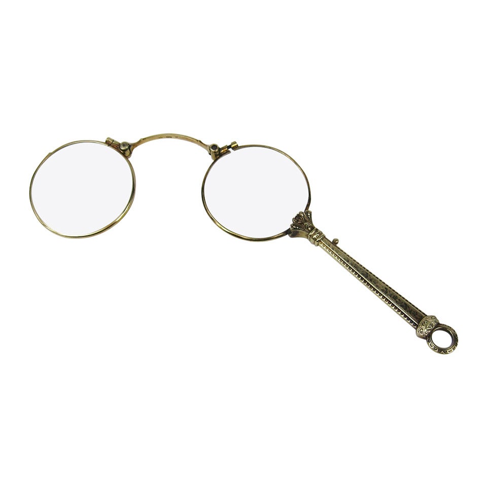 14k Gold lorgnette handle opera glasses