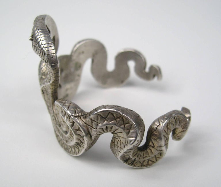 Double Headed Snake Cuff Bracelet Sterling Silver Goth For Sale at 1stdibs