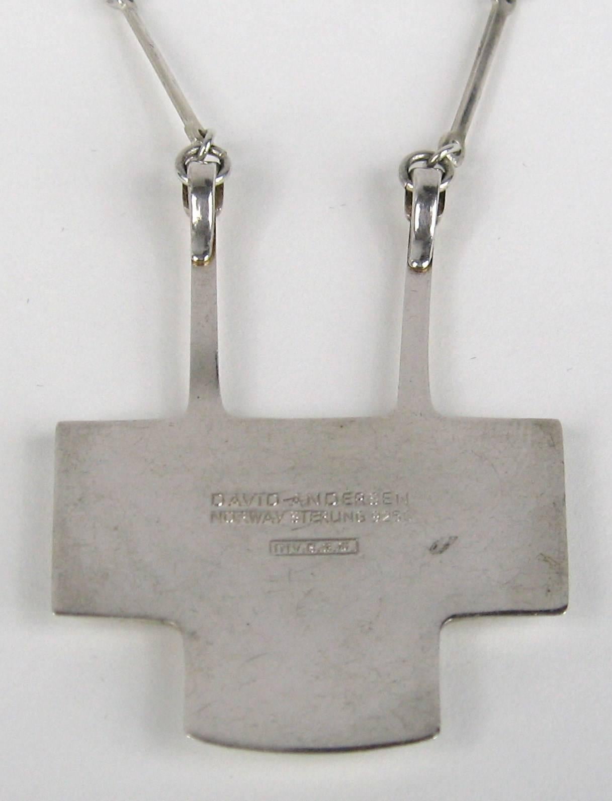 David Anderson Modernist Sterling Silver Necklace & Enameled Pendant In Excellent Condition In Wallkill, NY