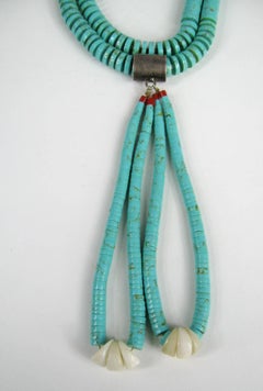 Turquoise, Clam Shell Coral Necklace w Jacla Silver  Santo Domingo Pueblo Heishe