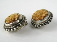 Stephen DWECK Sterling SIlver Carved Bone earrings Never worn 1990s