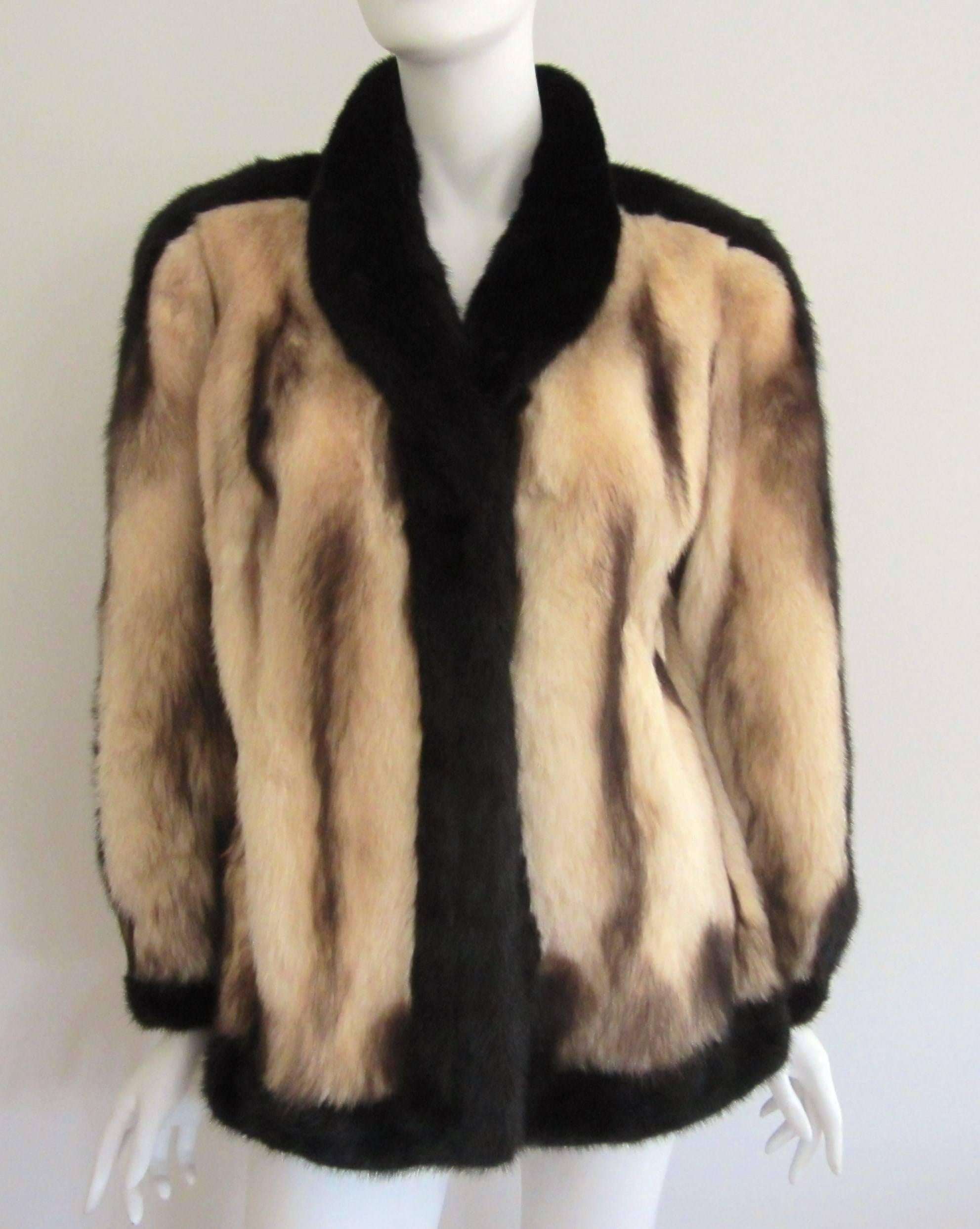 Brown Fitch & Mink Soft Supple Fur Jacket Coat  For Sale