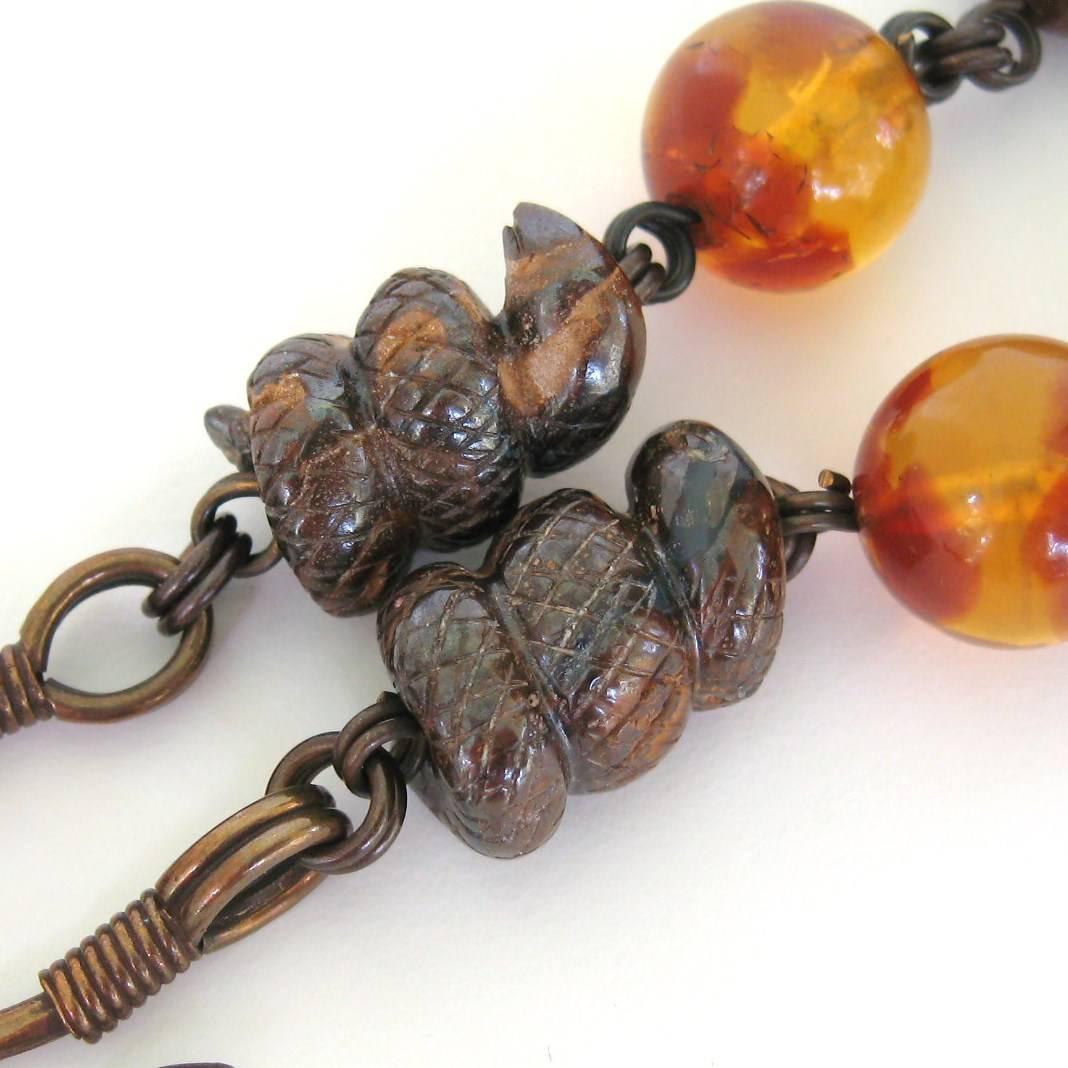 Bead Stephen Dweck Necklace Snake Amber Wood Necklace  1980s  For Sale