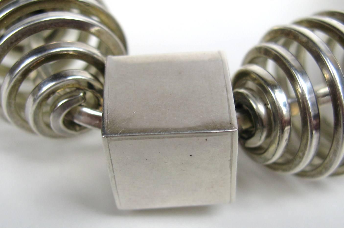 Sterling silver Modernist Bracelet Cube Spiral Cube Cuff In New Condition For Sale In Wallkill, NY