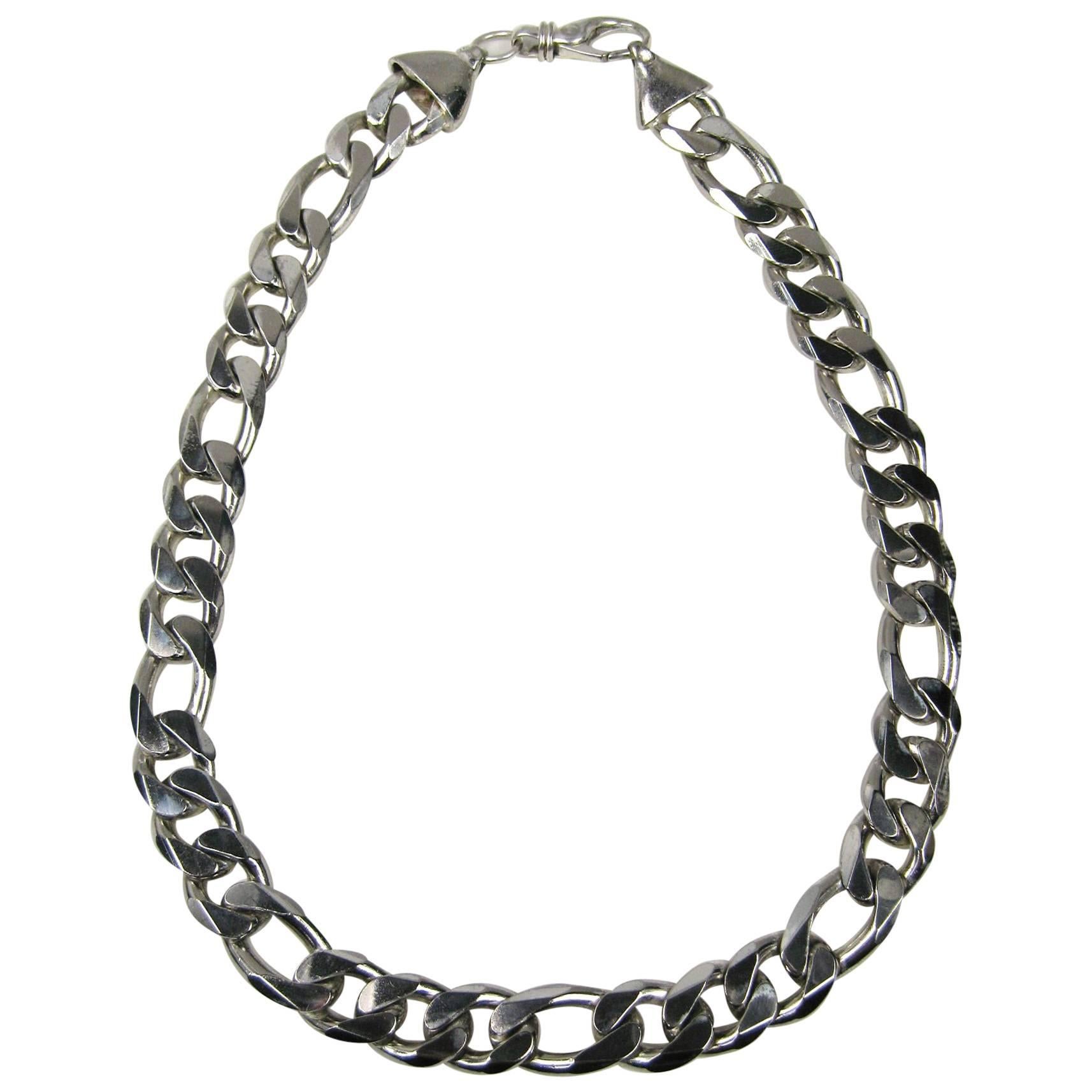 Sterling Silver Figaro Biker Necklace Chain 1990s For Sale