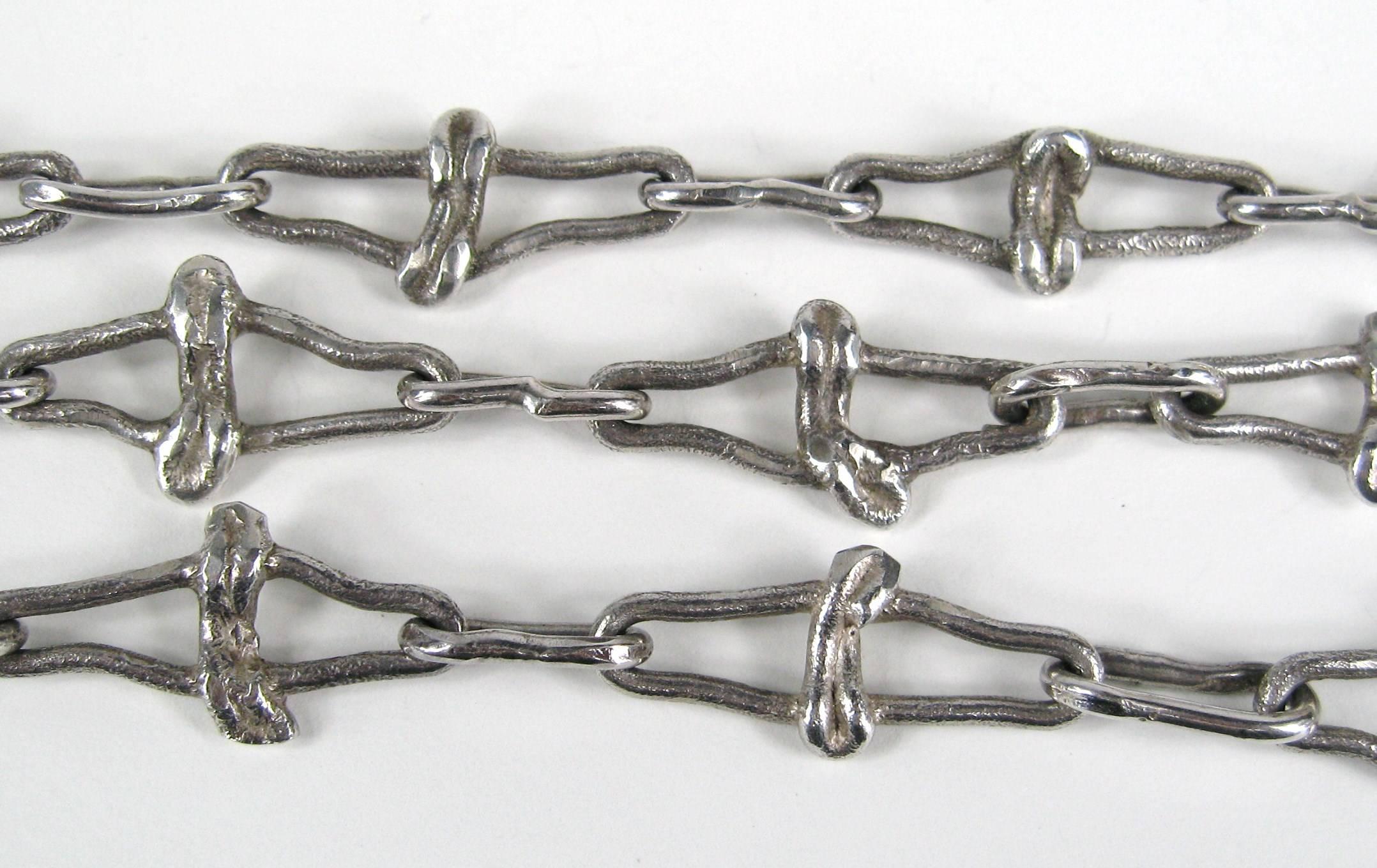 Sterling Silver Necklace Brutalist Hand made Link  In Good Condition In Wallkill, NY