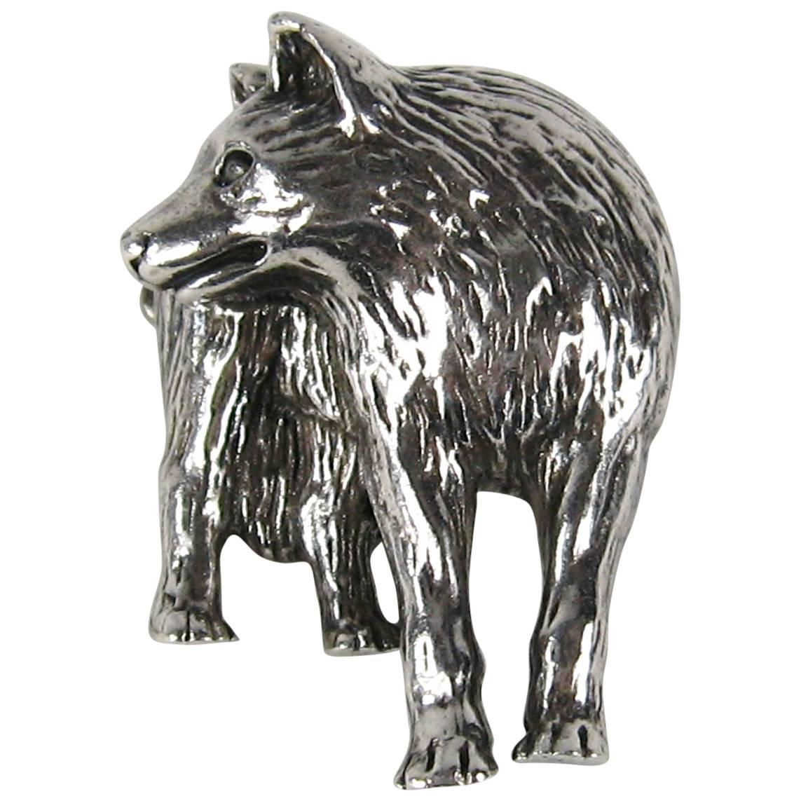 Carol Felley Sterling Silver Wolf Brooch Pin 1990s