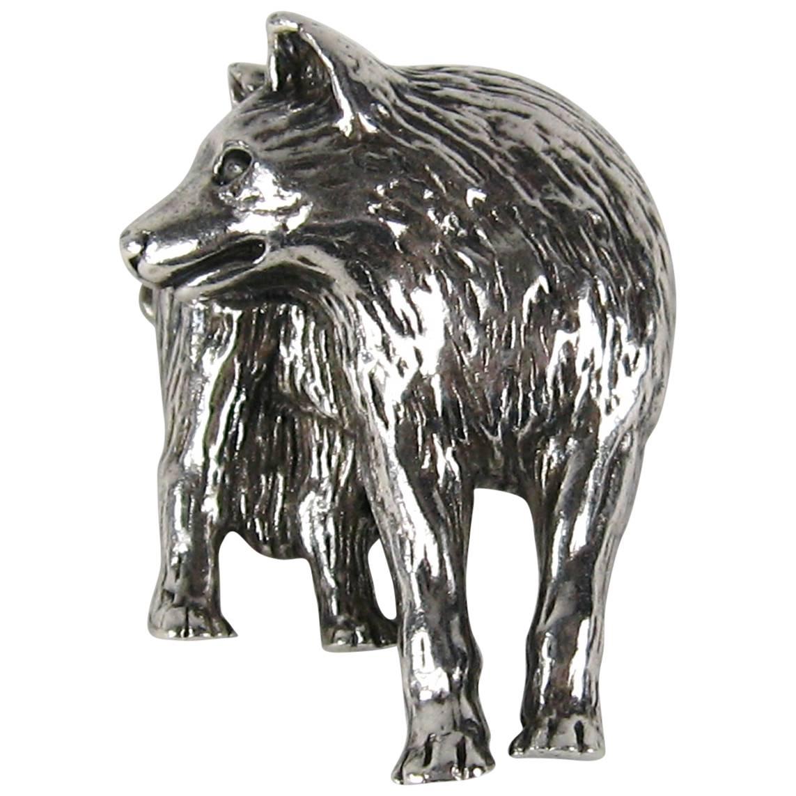 Carol Felley Sterling Silver Wolf Brooch Pin 1990s  For Sale