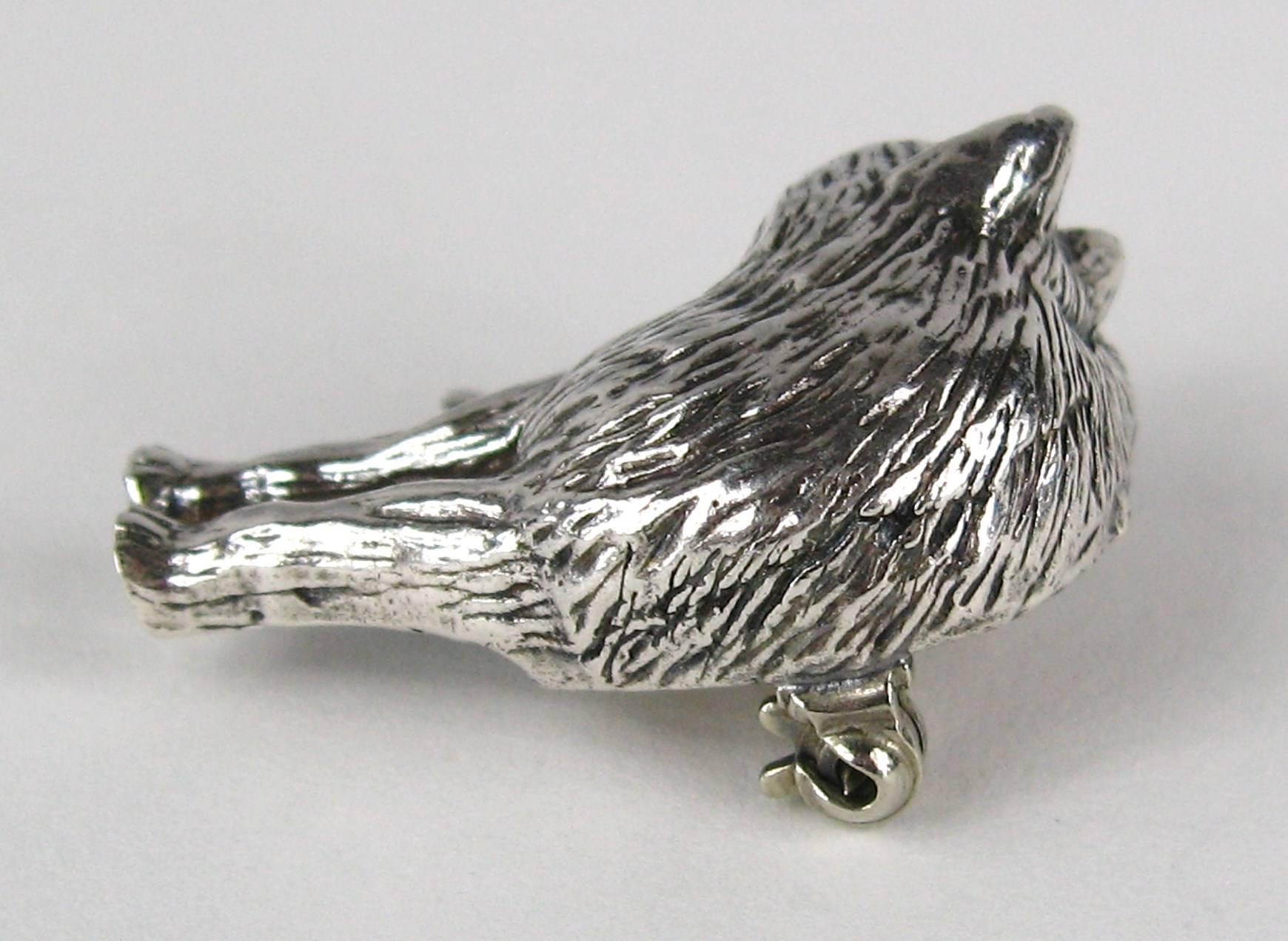 Carol Felley Sterling Silver Wolf Brooch Pin 1990s  In New Condition For Sale In Wallkill, NY