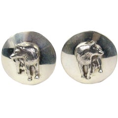 Carol Felley Sterling SIlver Fox Earrings 1992, New Never Worn