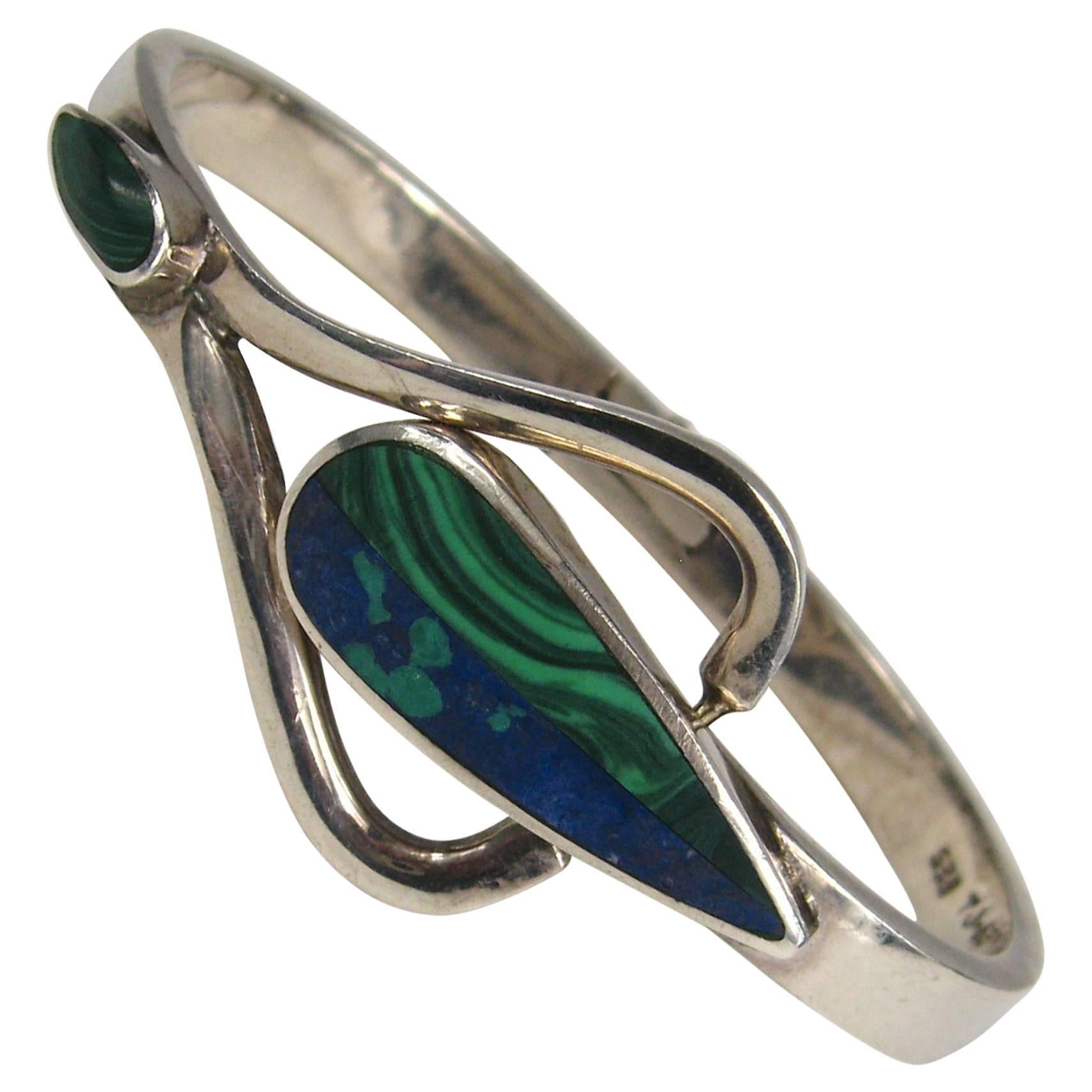 Mexikanisches Sterlingsilber-Armband mit Malachit und Lapislazuli