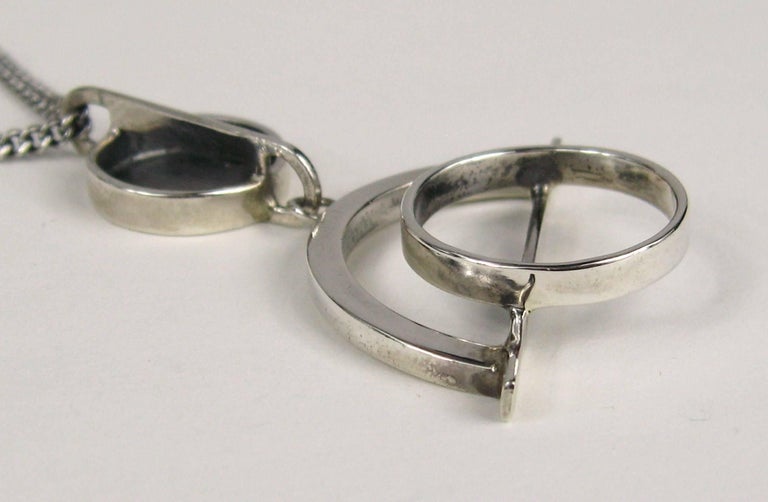 Ed Wiener Pendant Sterling Silver Modernist Linear Necklace C. 1958 For