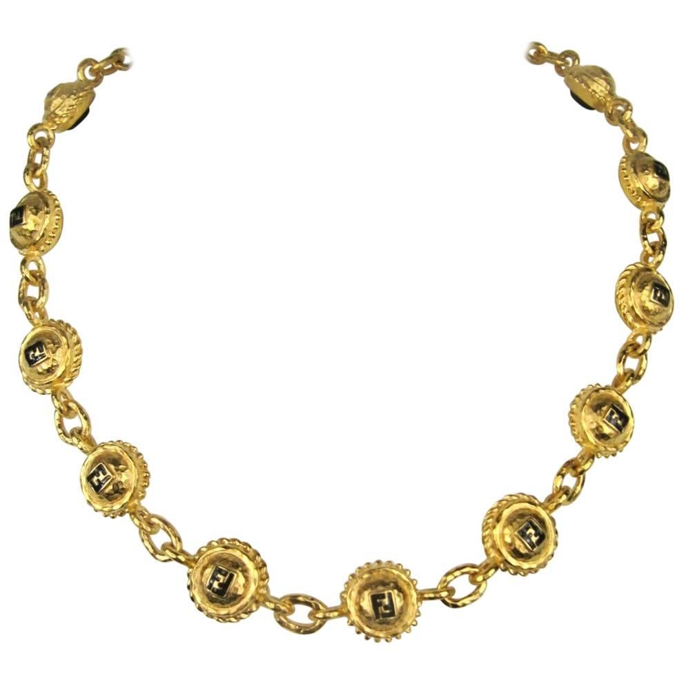 Fendi Double sided Gold Gilt and Glass Necklace 1990s  For Sale