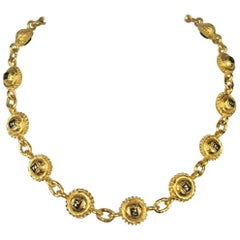 Vintage Fendi Double sided Gold Gilt and Glass Necklace 1990s 