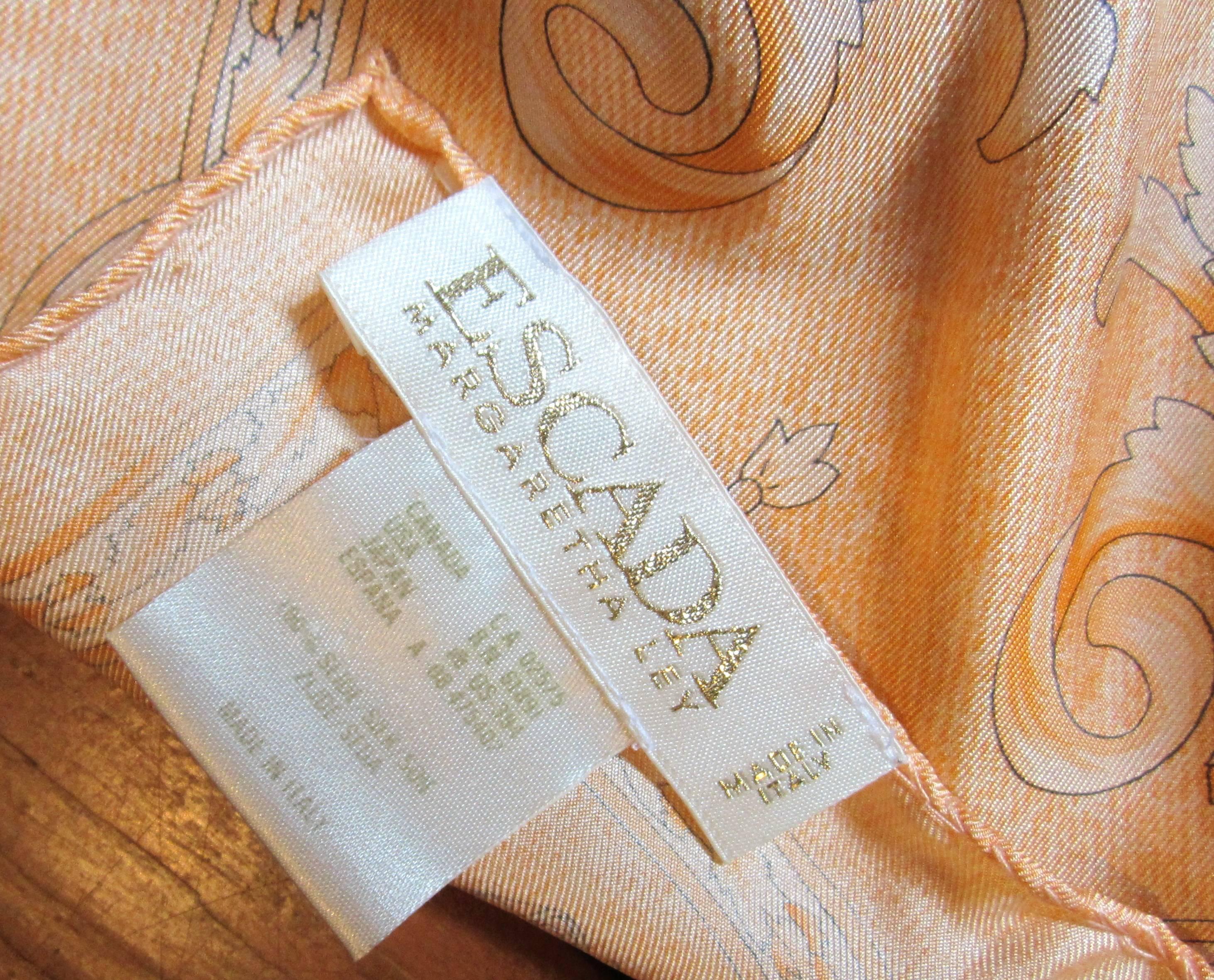 Pale Orange Escada Silk Scarf Made in Italy New never worn 1990s  In New Condition In Wallkill, NY