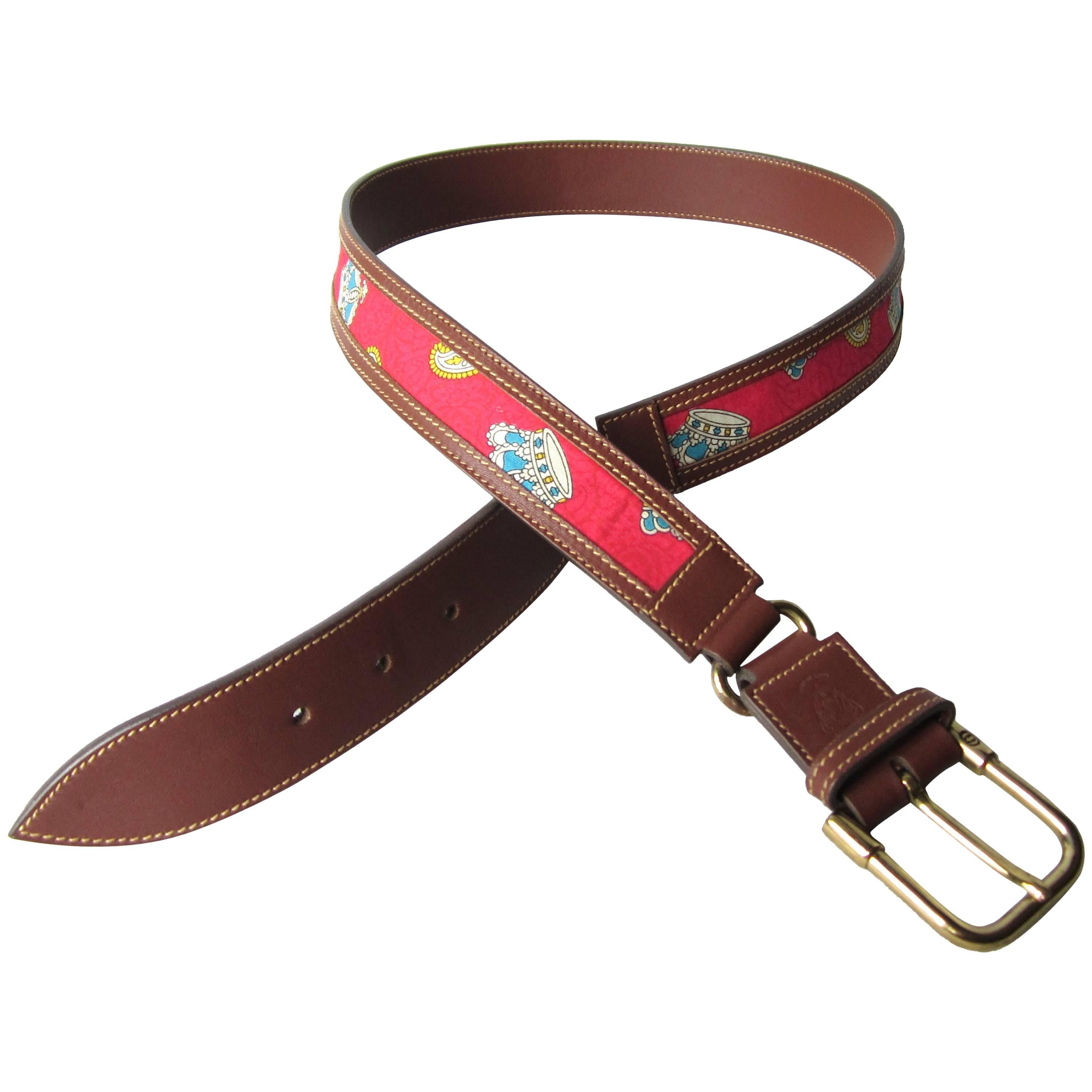 Gucci Leather King Crown Belt New, Never Worn 1990s 