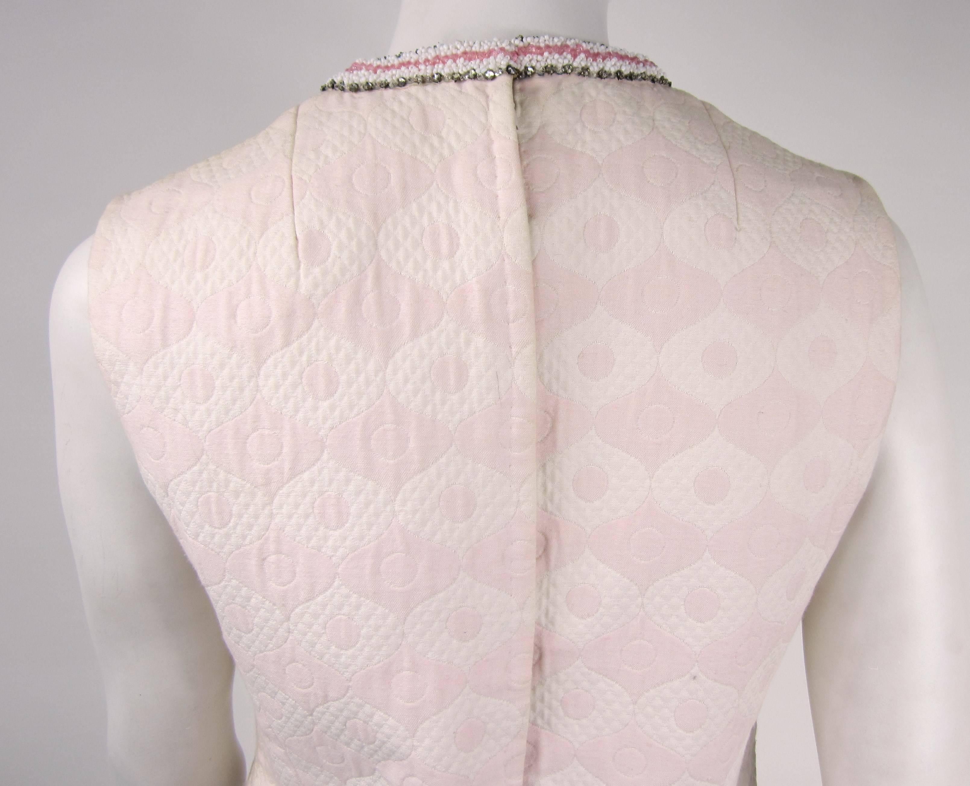Beige Pink Rhinestone Tunic Pant Suit Vintage 1960s For Sale