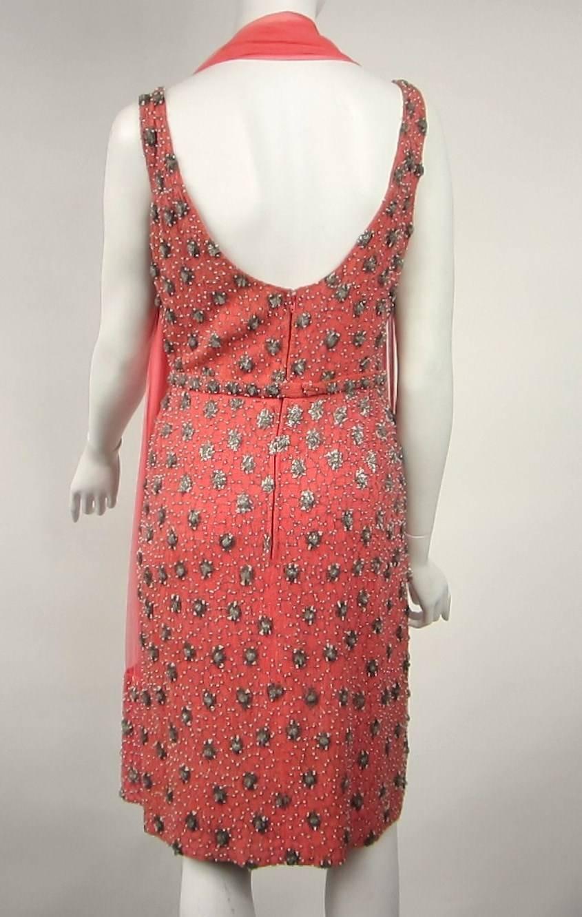 Stunning Vintage Coral Hand Beaded 1940s Dress 2