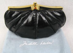 Judith Leiber Vintage Black karung Snake skin clutch Cabochon Closure Never used