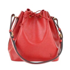 Vintage Louis Vuitton Epi Noe Red Leather Shoulder Drawstring Handbag 