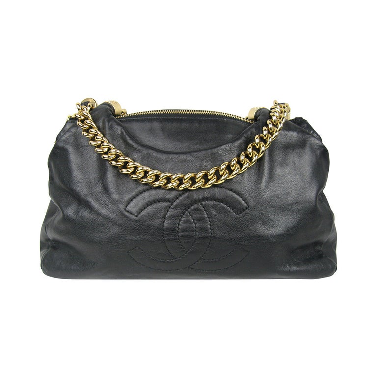 Stunning Chanel Black Lambskin Gold Chain Handbag