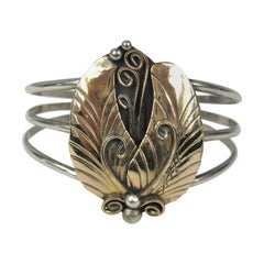 14K gold & Sterling silver Southwestern cuff Bracelet  Native American 